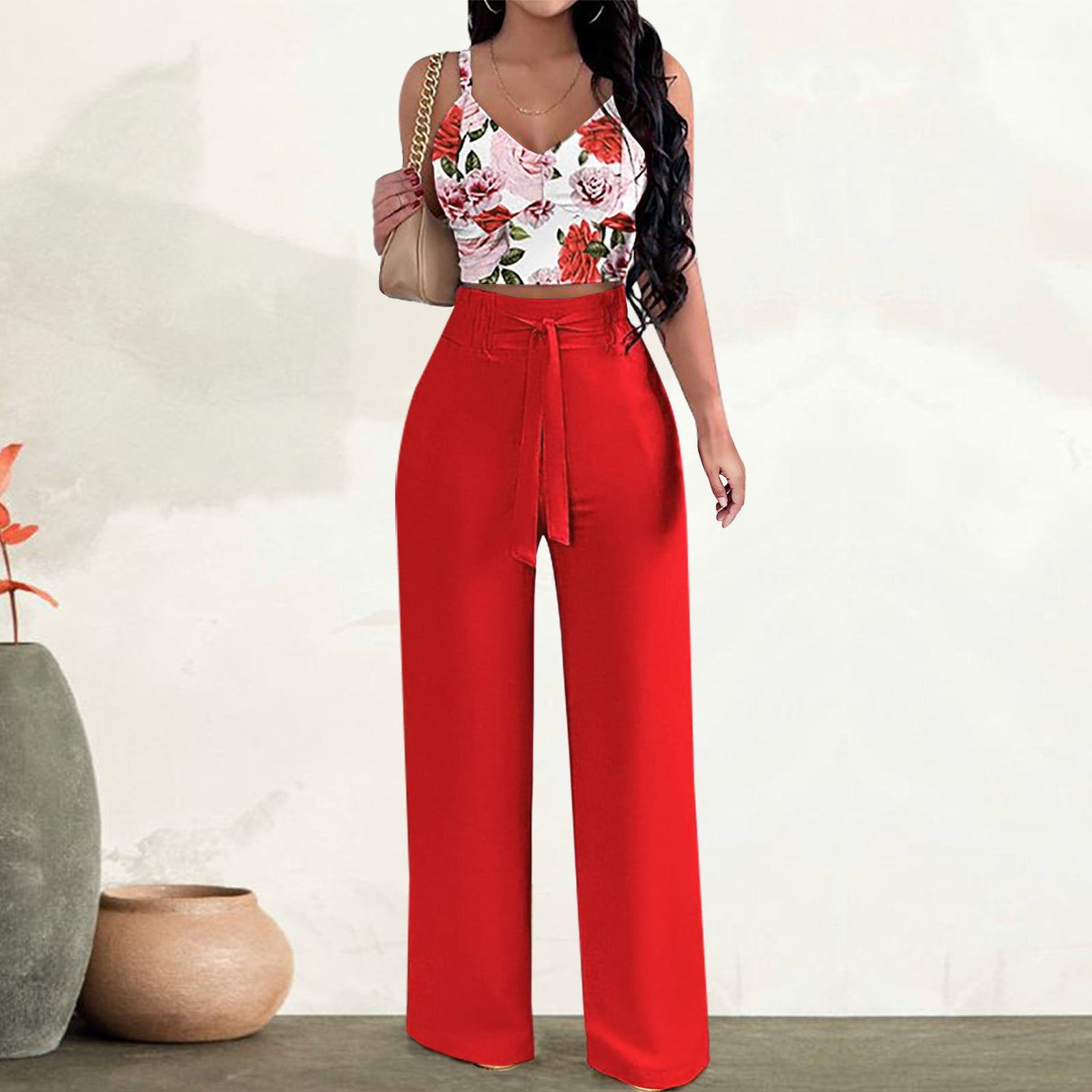 Red Palazzo Pants With Belt By Estonished | EST-GJ-279 | Cilory.com