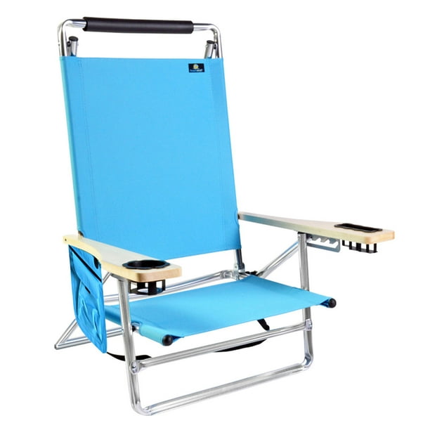 Deluxe 5 pos Lay Flat Aluminum Beach Chair w/ Cup Holder 250 lb Load