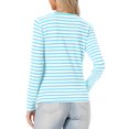 thumbnail image 3 of INSPIRE CHIC Striped Shirts for Women Long Sleeve Cotton Tops Crew Neck Fitted Tees Casual Outfits M Light Blue Stripe, 3 of 6