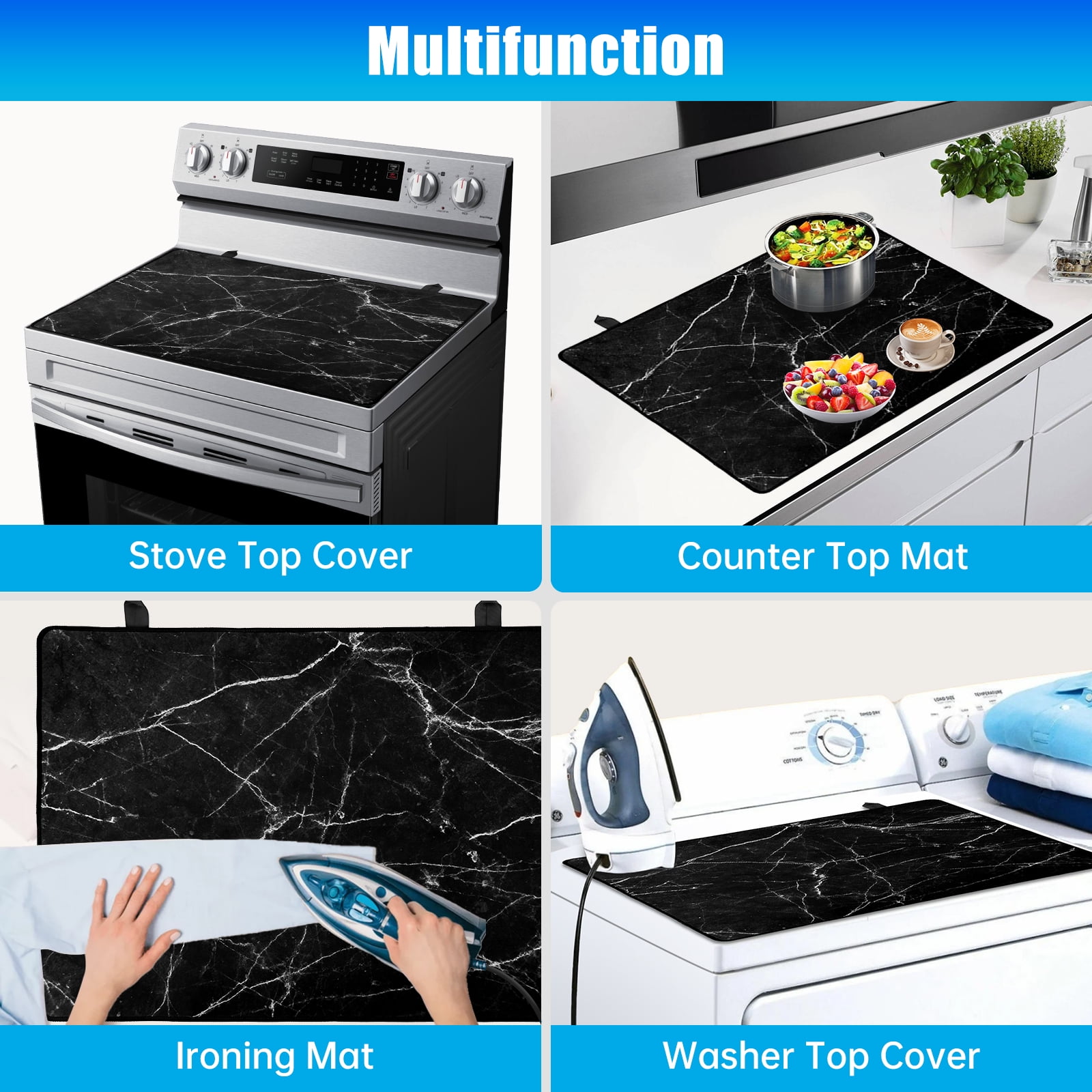 Stove Top Cover for Electric Stove (28.5”x 20.5”), Heat Resistant Glass Stove Top Cover, Cooktop Protector for Glass/Ceramic Stoves, Dishwasher Safe Natural Rubber