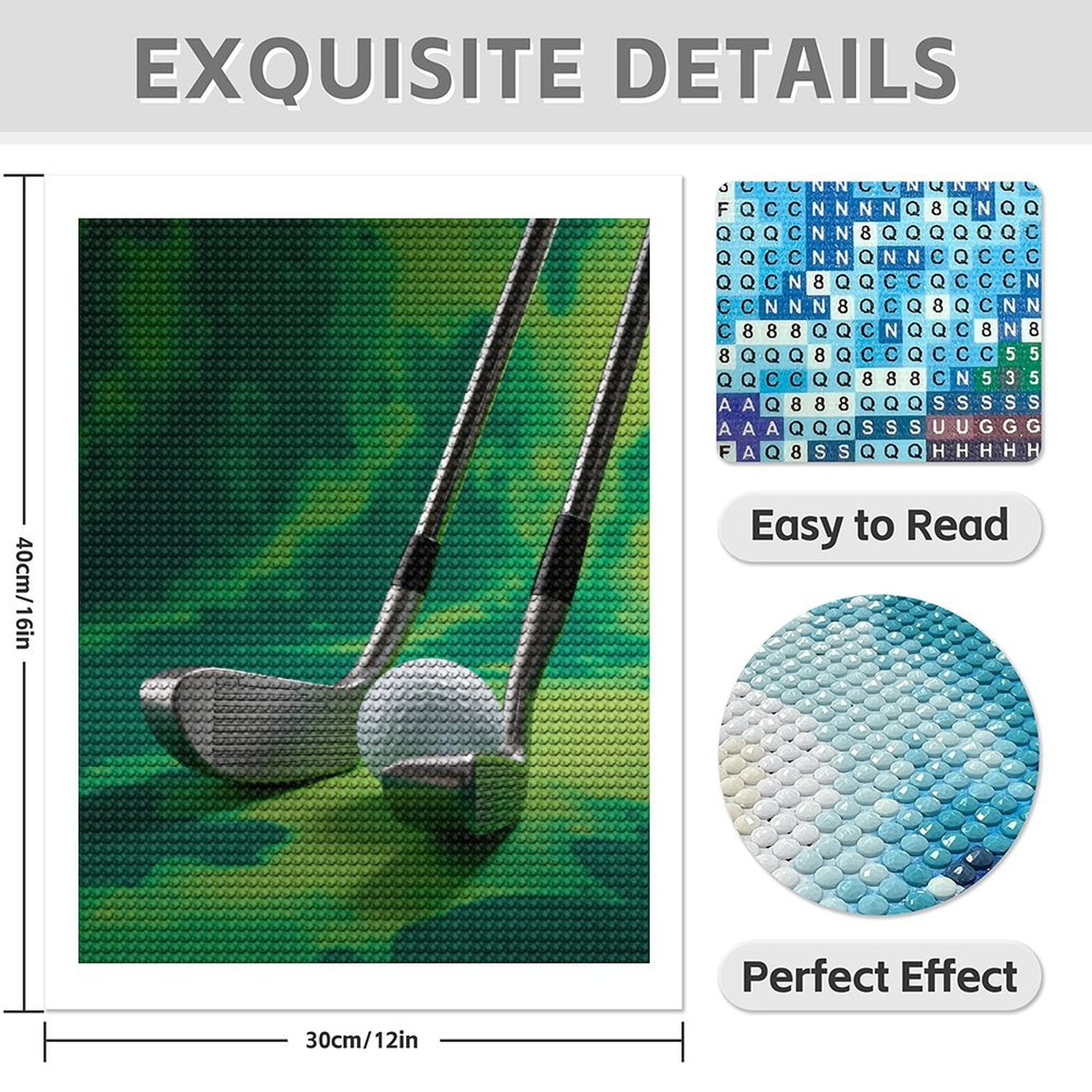 Diamond Art Kit for Adults, Golf Clubs And Ball On Green Diamond Painting for Adults Beginners, DIY Diamond Art Painting Kits, 5D Diamond Painting Crafts for Home Decor 12x16 Frameless