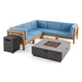 thumbnail image 2 of Noble House Culatra 5 Seater Sectional Sofa Set & Fire Pit Teak Blue/Dark Gray, 2 of 9