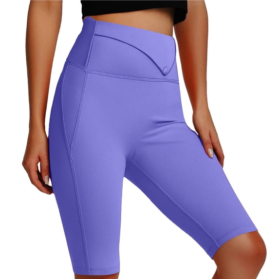 IWRICH Compression Shorts for Women Seamless Yoga Workout Biker Capris Summer Running Active Knee Length Pants Purple M