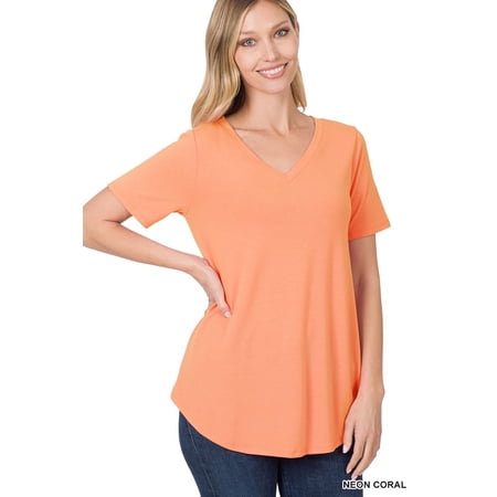 Women & Plus Short Sleeve V Neck Round Hem Relaxed Fit Casual Tee Shirt Top price history on PriceWatchPro