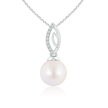 Akoya Cultured Pearl & Diamond Leaf Bale Pendant in 14K White Gold (8mm Akoya Cultured Pearl) - SP1554AKPRD-WG-AA-8