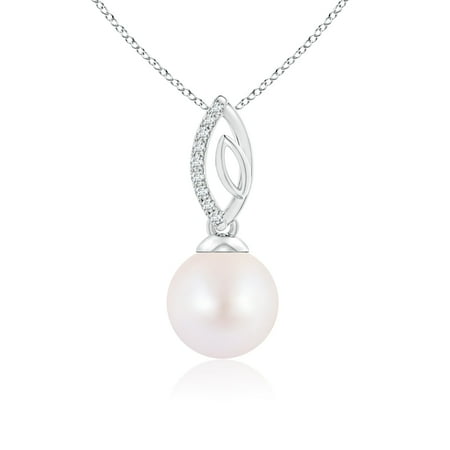 Akoya Cultured Pearl & Diamond Leaf Bale Pendant in 14K White Gold (8mm Akoya Cultured Pearl) - SP1554AKPRD-WG-AA-8