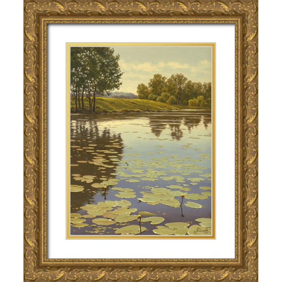 Adamov, Alexey 19x24 Gold Ornate Wood Framed with Double Matting Museum Art Print Titled - Water Lilies on the River V