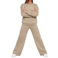 thumbnail image 4 of Zynoxe Womens Two Piece Sweatsuit Sets Solid Color Loose Crew Neck Long Sleeve Sweatshirt and Wide Leg Pants Lounge Sets for Daily Wear, 4 of 7