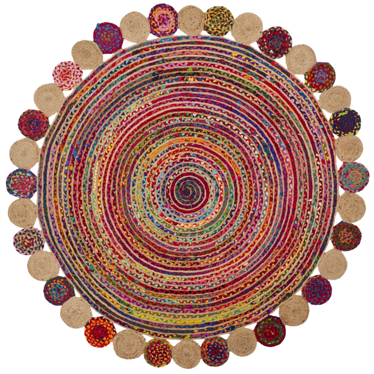 SAFAVIEH Cape Cod Kyle Braided Area Rug, 10' x 10' Round, Red/Multi