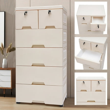 Modern Chest of Drawer Movable Dresser Drawer Closet Organizer with 6 Drawers
