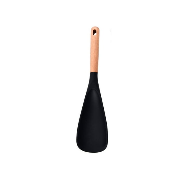 Kadlawus Cooking Spoon for Nonstick Cookware, Silicone Kitchen Utensil with Wooden Handle, Stirring and Scraping Tool for Mixing, Flipping, Serving