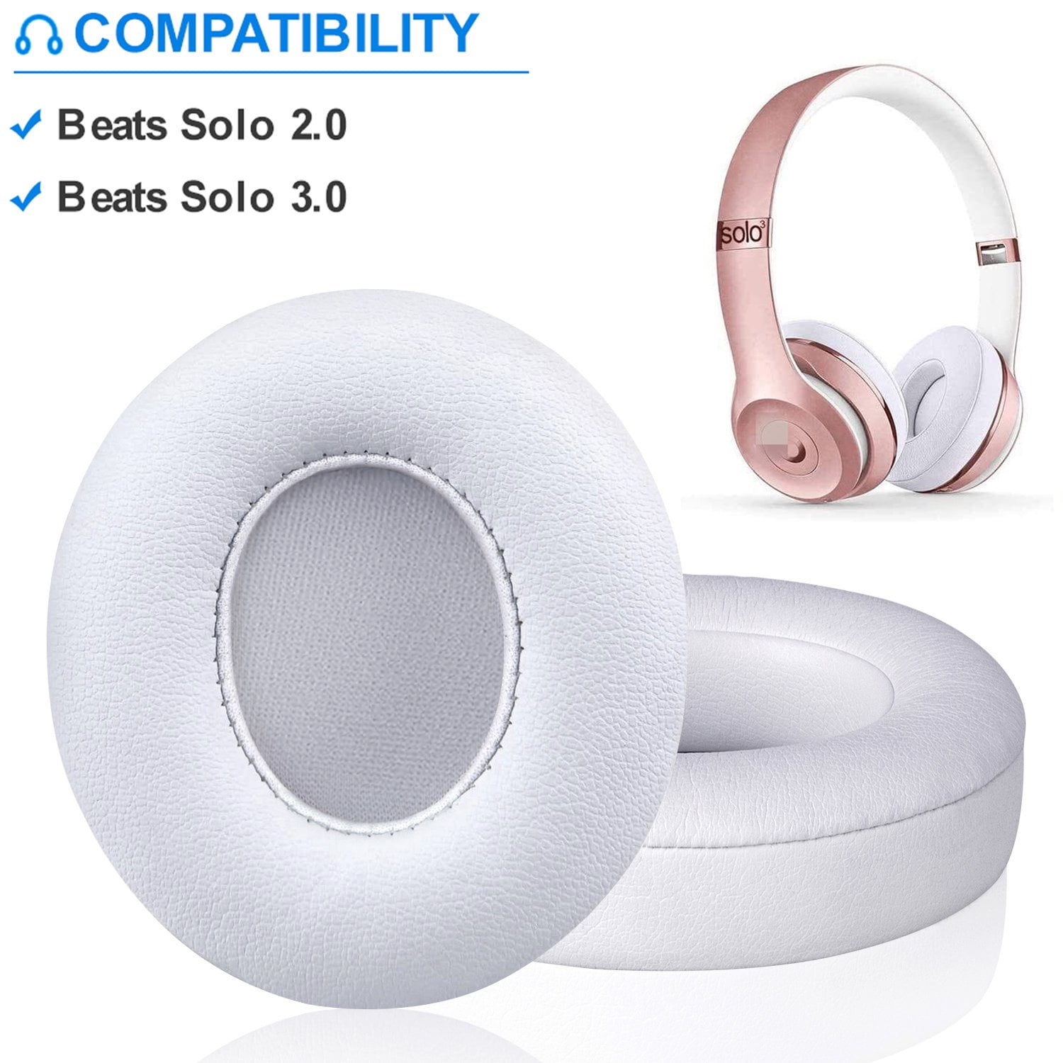 Replacement Ear Pads-Beats Solo Cushion for Solo 2 & Wireless On Ear Headphone 1 Pair (White） - Walmart.com