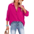 thumbnail image 2 of hirigin Women Shirt Long Sleeve Turn-down Collar Button-down Solid Tops for Casual Daily, 2 of 6