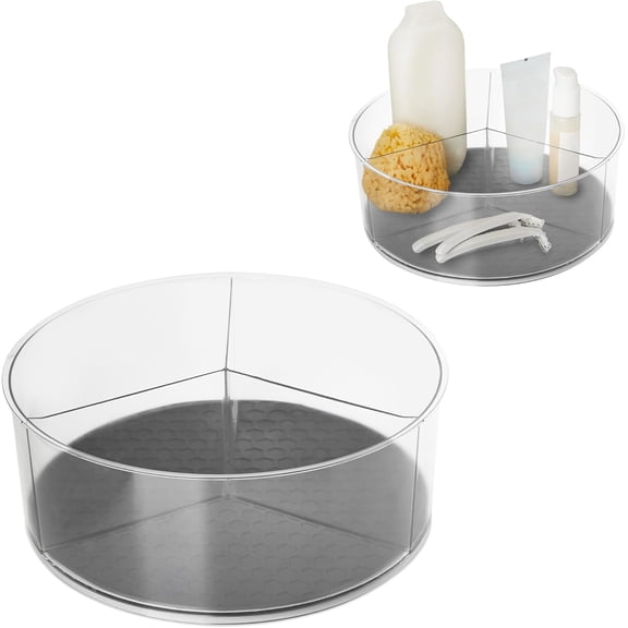 Spectrum Divided Turntable Organizer 11 in Charcoal Gray Lazy Susan Storage Organizer 3 Divider Rotating for Cabinet Fridge Pantry Table Countertop Under Sink Bath Kitchen Organization
