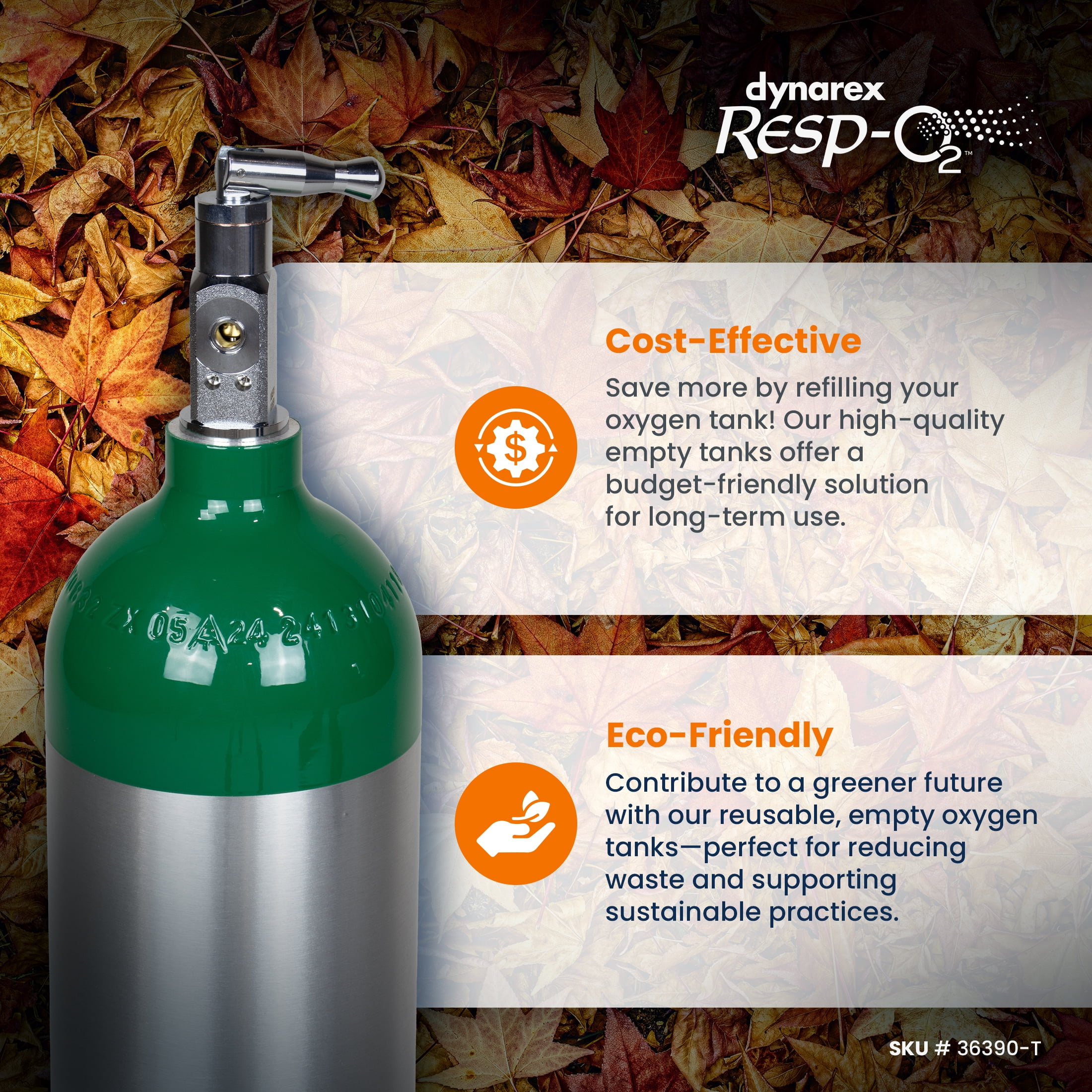 Dynarex Resp-O2 M24 Oxygen E-Cylinder with CGA 870 Toggle Valve - 4.6L Standard Size Oxygen Cylinder - Lightweight Aluminum Portable Tank with 680L Oxygen Capacity