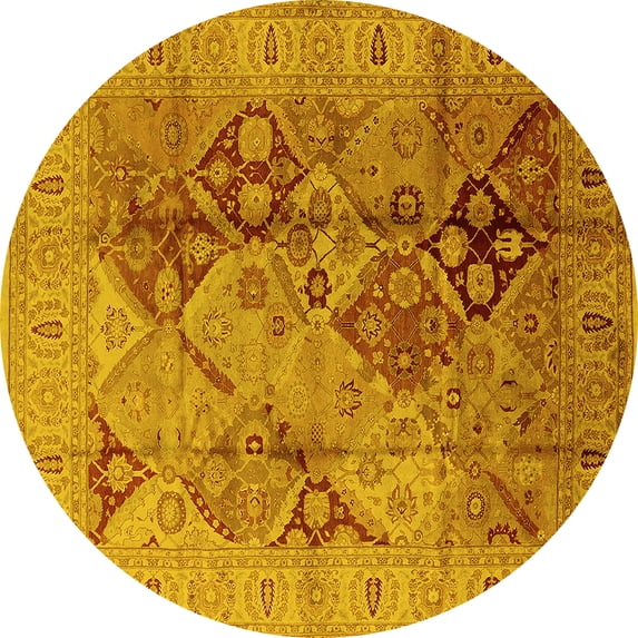 Ahgly Company Indoor Round Oriental Yellow Industrial Area Rugs, 4' Round