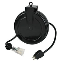 5020TFC Retractable Extension Cord Reel - 20ft Heavy Duty Industrial Cord - SJTOW 12 Gauge - Black