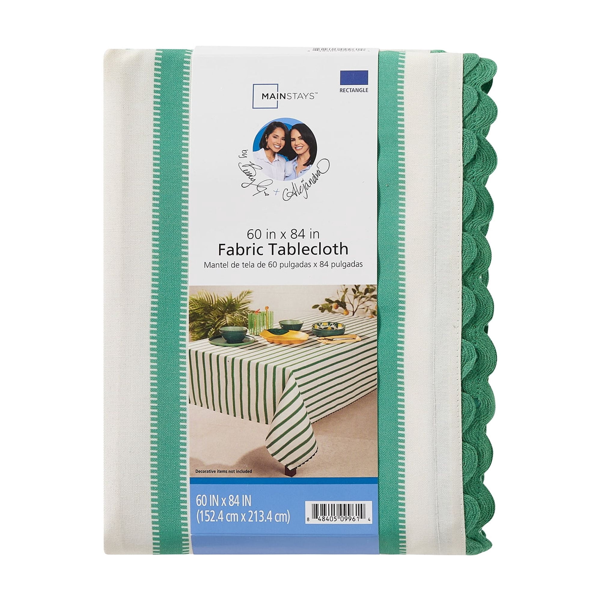 Mainstays by Becky G. & Alejandra Fabric Tablecloth, Green Stripe, 60" x 84"