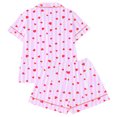 thumbnail image 4 of MEZZALL Women Heart Print Lapel Collar Short Sleeve Button Down Top Elastic Waist Shorts Pajama For Cozy Home Wear With Lightweight Knit And Relaxed Fit Sleepwear Vacation 2 Piece Pjs, 4 of 4