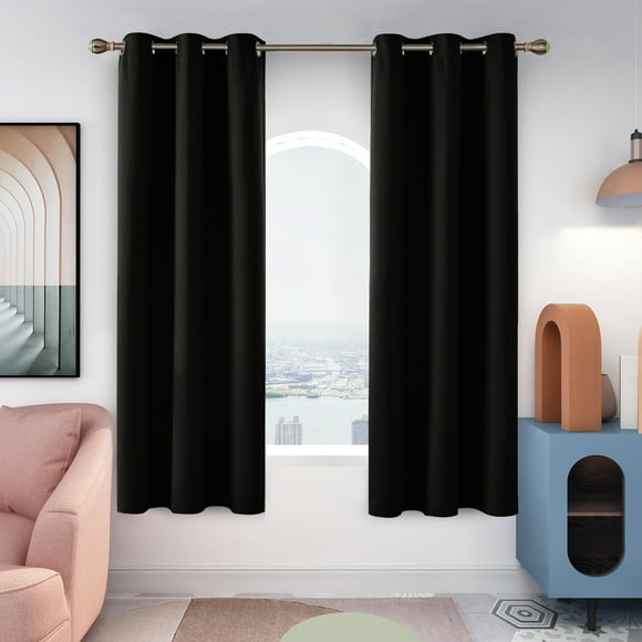 Deconovo Blackout Curtains Room Darkening Grommet Solid Curtain for Living Room 42x84 inch Black Set of 2