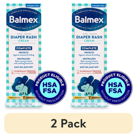 (2 pack) Balmex Complete Protection Baby Diaper Rash Cream with Zinc Oxide & Soothing Botanicals 4 oz