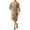 Khaki, variant on Men Contrast Piping Waffle Bathrobe, 3/4 Sleeve Knee Length Self Tie Lightweight Spa Robe with Side Pockets