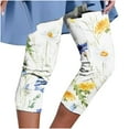 thumbnail image 2 of Sakmal White Womens Capris Comfy Travel Slim Leg Floral High Waisted Cropped Capris with Pockets, 2 of 5