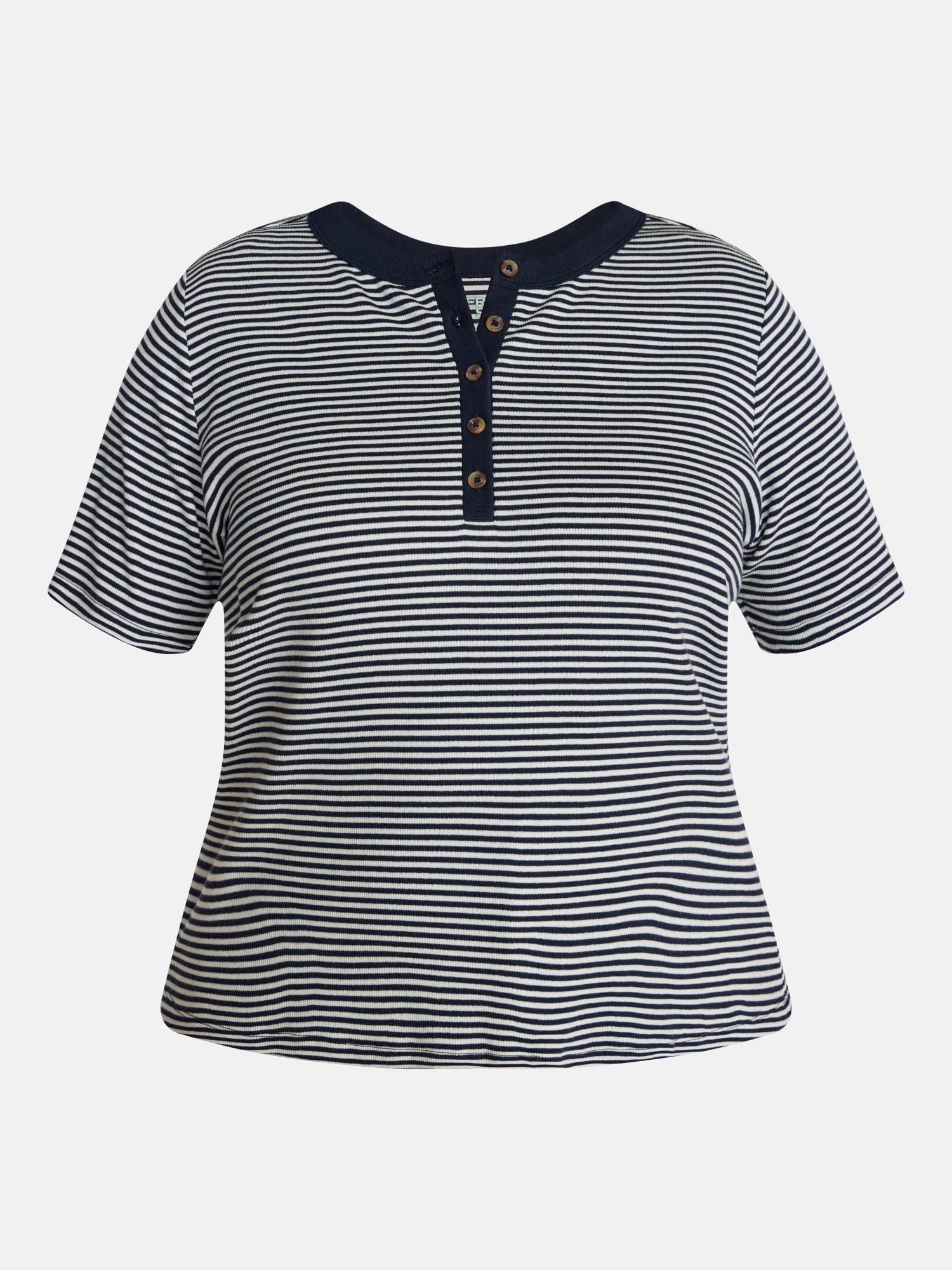 Terra & Sky Women's Plus Ribbed Henley Top with Short Sleeves, Sizes 0X-5X