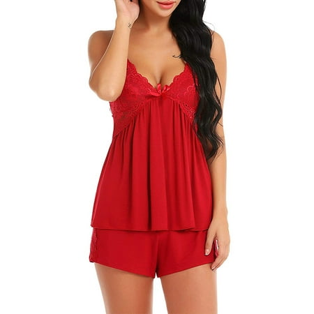 

LilyLLL 2pcs Sexy Pajamas Set Women Sleepwear Camisole Shorts Nightwear Lingerie