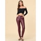 thumbnail image 4 of Pantalón de piel sintética de PU de cintura alta y flaco para mujer borgoña S, 4 of 6