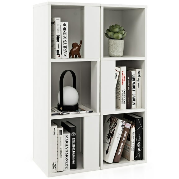 Costway 2 PCS 3-tier Wood Bookshelf Display Storage Rack for Small Spaces White
