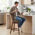 thumbnail image 6 of Usaint Distressed Faux Leather Swivel Bar Stools Set of 2 Cutout Backrest Solid Wood Legs for Kitchen Island Counter Chairs,Dark Brown, 6 of 11