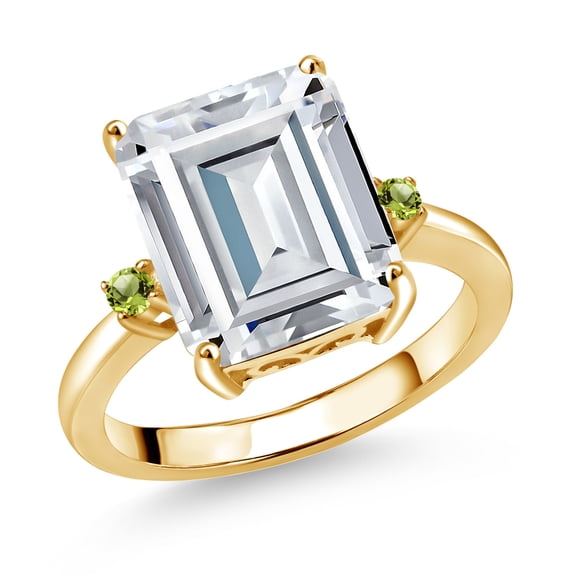 Gem Stone King 18K Yellow Gold Plated Silver Green Peridot Ring Set with Moissanite (7.48 Cttw) (Size 5)