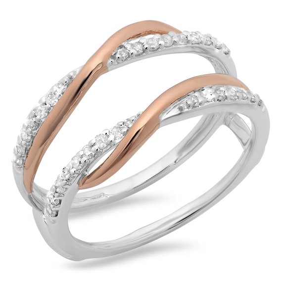 Dazzlingrock Collection 0.25 Carat (ctw) 14K Two Tone Gold Round Diamond Bridal Wedding Band Double Guard Ring 1/4 CT, Size 8.5