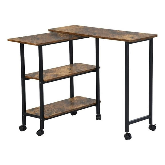 Homycasa Adjustable and Foldable Rustic Kitchen Cart with Storage Walnut
