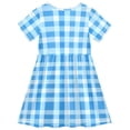 thumbnail image 4 of joogoo Blue Geometric Checkered Grid Pattern Girls' Short Sleeve Dress Kids Dresses 3T, 4 of 8