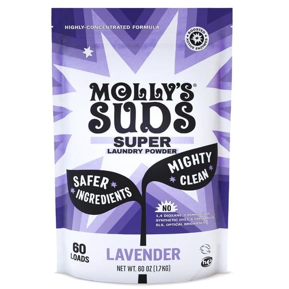Molly's Suds Super Powder Detergent,Extra Strength Laundry Soap, Stain Fighting,Sensitive Skin,Simple, Effective Ingredients,60 Loads - Lav