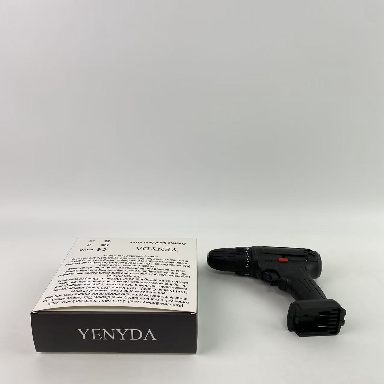 YENYDA Electric hand-held drills,20V MAX Lithium lon Cordless Drill, Power Drill Set with 3/8-Inch Keyless Chuck, Variable Speed (Black)
