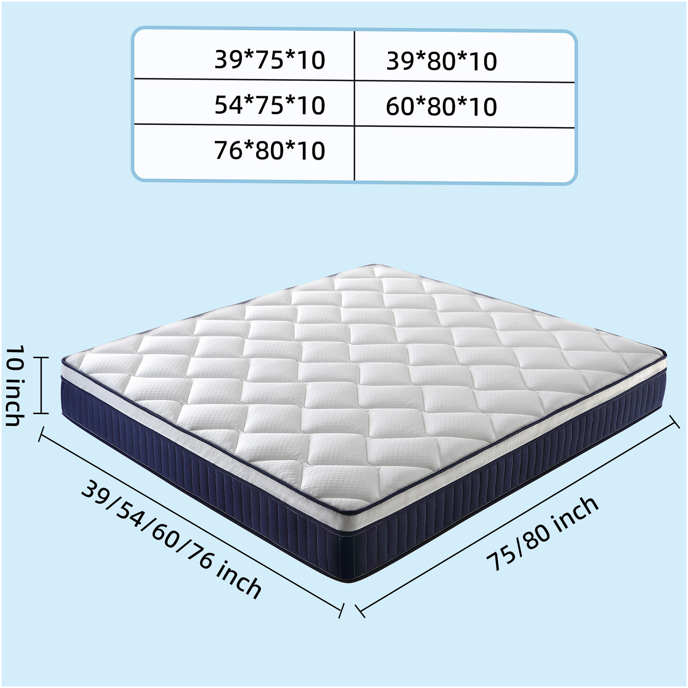 JERFIT 10 Inch Hybrid Mattress in a Box - King Size, Medium Firm Gel Memory Foam Pocket Springs, CertiPUR-US Certified, Fiberglass Free, Motion Isolation, Blue+Brown+White