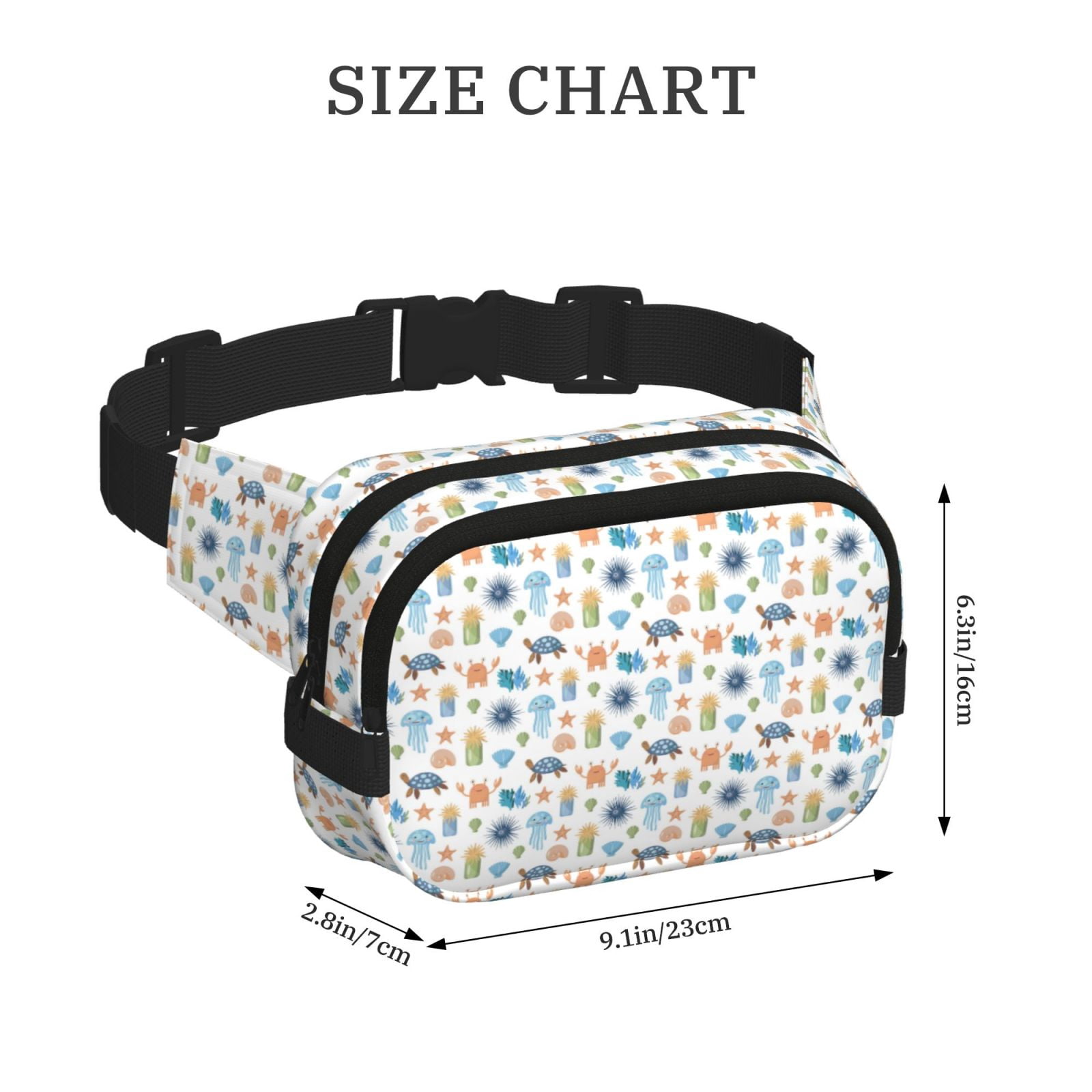 Picia Undersea Animals Print Square Double-Layer Waist Bag Mini Adjustable Waist Belt Bag Exercise Running Travel Hiking