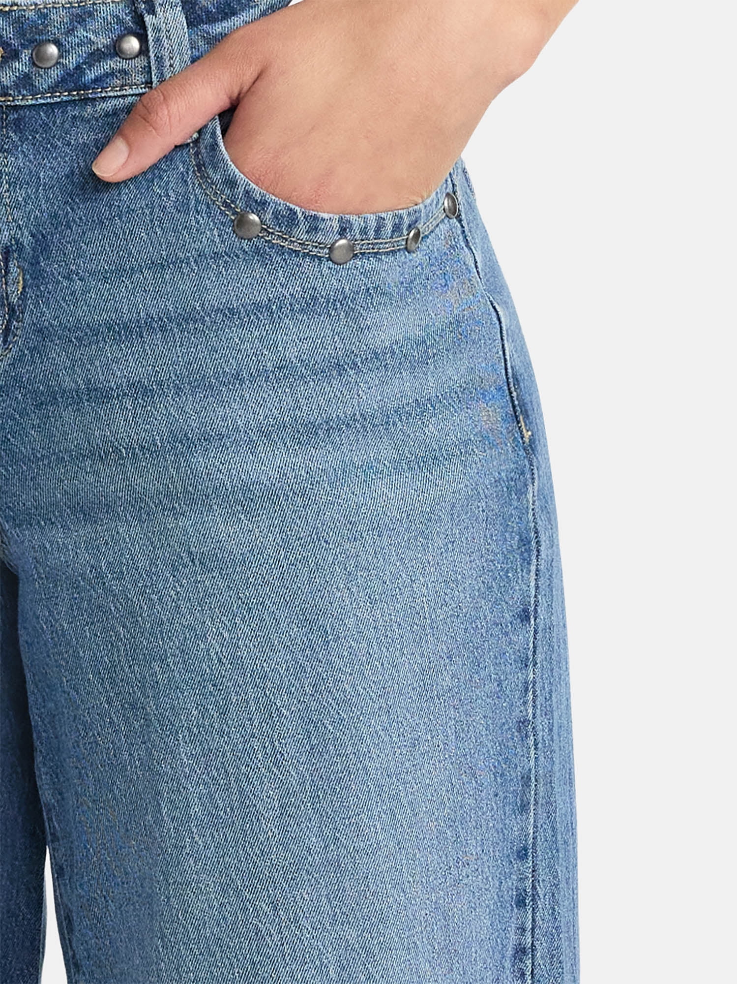 No Boundaries Low Rise Baggy Studded Jeans, 32'' Inseam, Women's