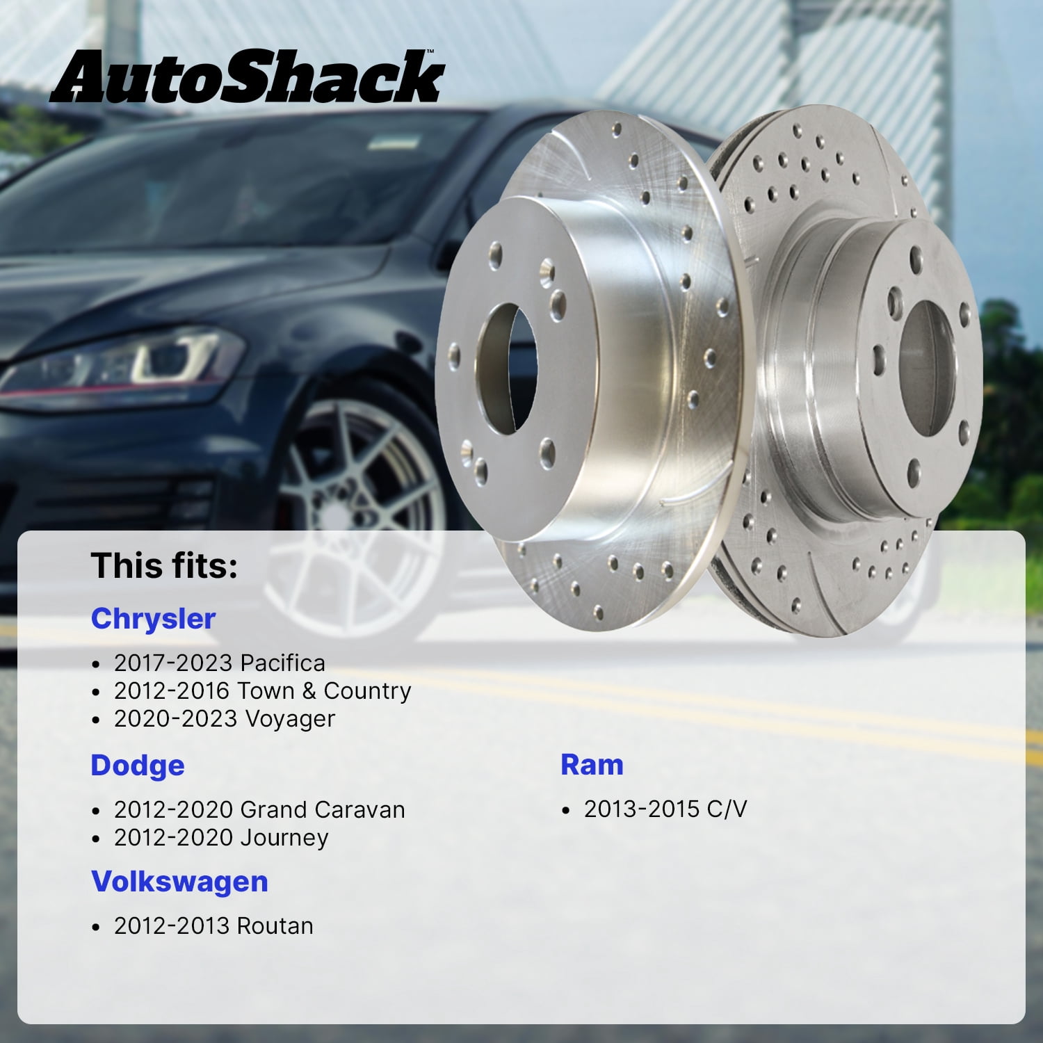AutoShack Front Brake Rotors & Ceramic Pads for Dodge, Grand Caravan 2012-2020, FWD V6 3.6L - Coated Drilled & Slotted - Silver Matte Finish - TurboGuard - 13.03" (331 mm), 5-Lug