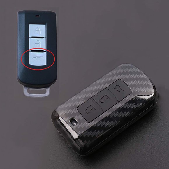 ontto Car Key Cover Case Carbon Fiber Texture Key Shell Soft Silicone Case with Keychain Key Rring Prevent Falling and Scratch Fit for Mitsubishi ASX Outlander Accessories (Black)
