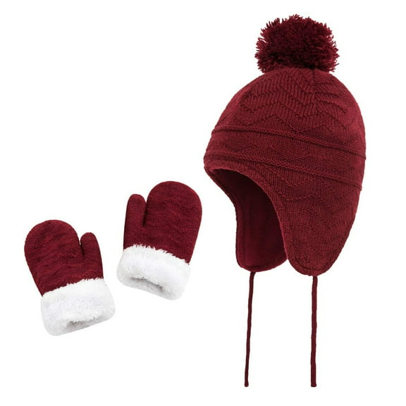 Baby Toddler Hats and Gloves Set for Kids Winter Knit Earflap Beanie Warm Mitten Fleece Cap 1-6T Girls Boys