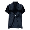 thumbnail image 5 of ZHYou Womens Luxe Satin Blouses Deep V-Neck Short Sleeve Wrinkle-Resistant Suit Shirts,Navy,L, 5 of 9