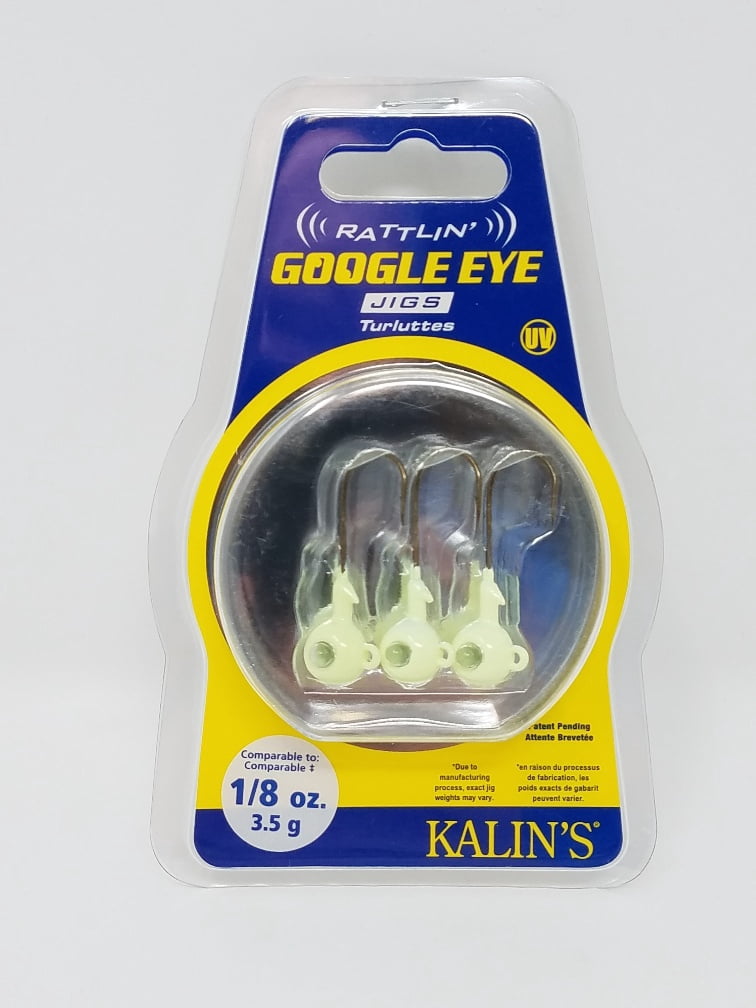 Acme Tackle Kalin's Google Eye Rattlinn Soft Plastics  Fishing Lure Jig White 1/8 oz. 3 Pack