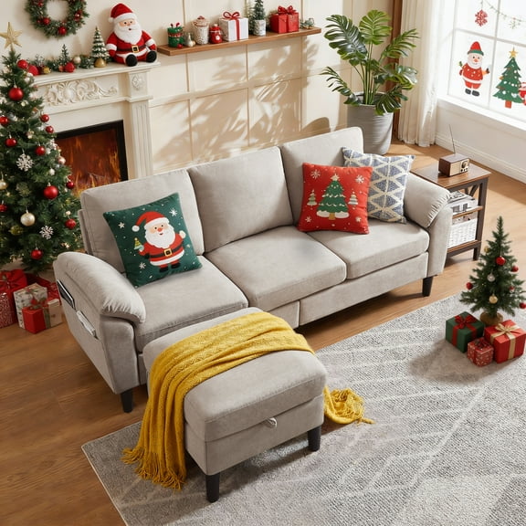 Tornama Modern Fabric L-Shapped Sofa Sectional Couche for Living Room Convertible Sofa with Ottoman