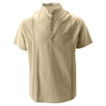 thumbnail image 3 of Gytharion Cotton Linen 2 Piece Outfits for Men Stand Collar Buttoned Short Sleeve Shirts with Elastic Waist Long Pants Sets Fashion Casual Outfits, 3 of 5