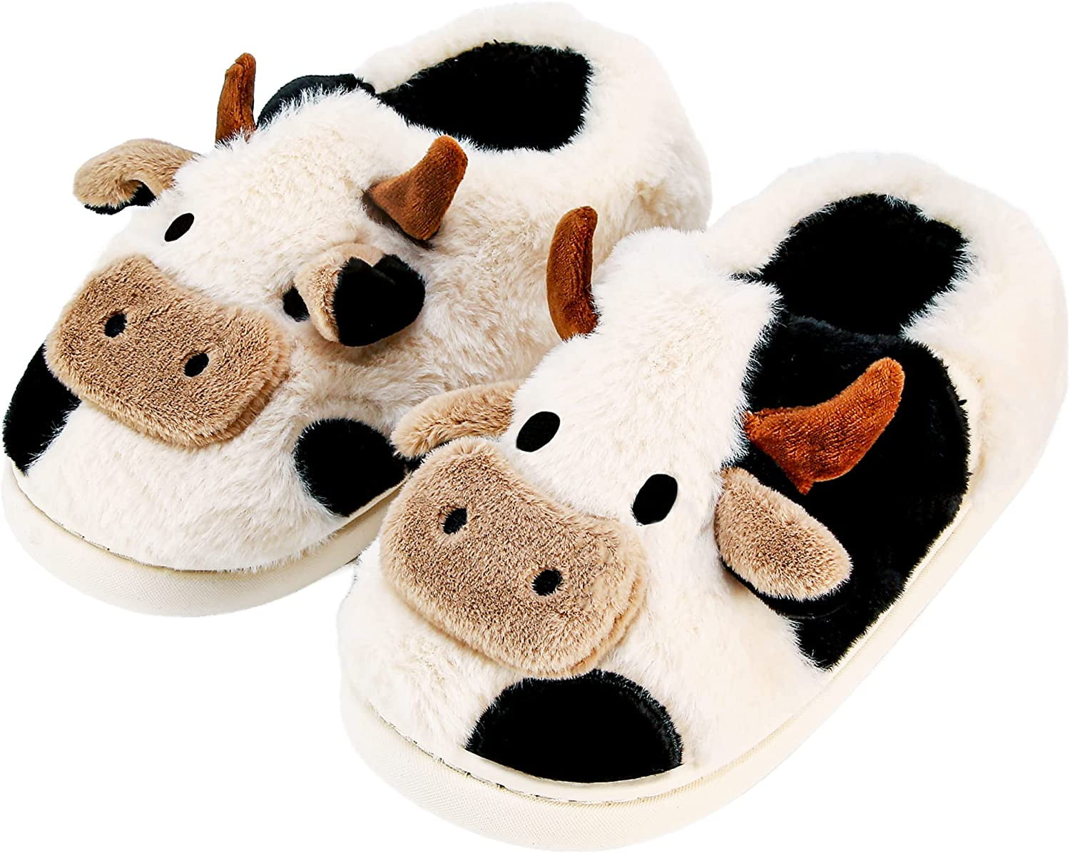 Cow Slippers for Women and Men, OSLEI Fluffy Cute Cozy Cartoon Cow Cotton  House Slipper Womens Milky Cows Animal Preppy Funny Furry Kawaii Bedroom  Pillow Cloud Slippers for Women Indoor and Outdoor -