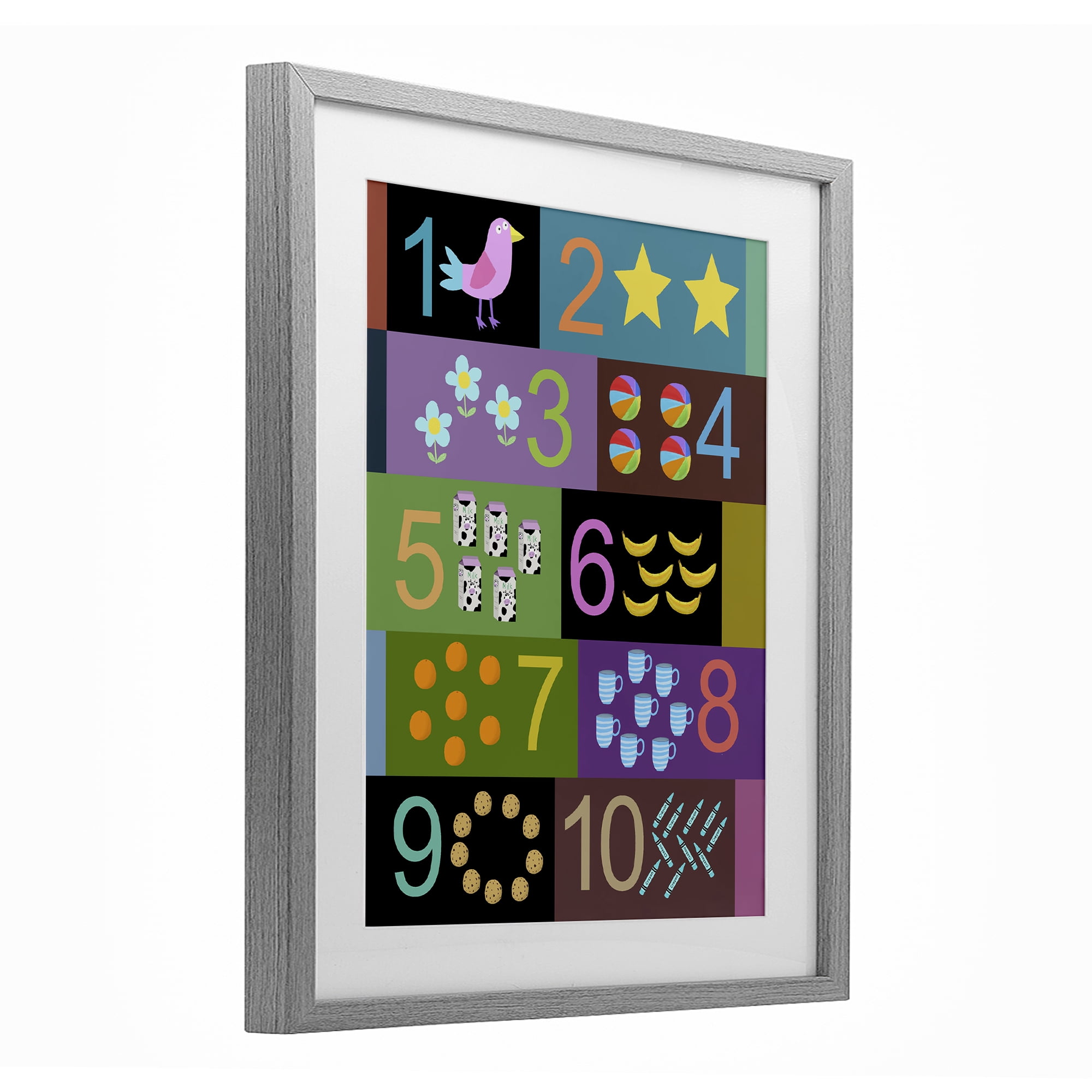 Learning To Count Chart Gray Framed Print Under Glass, design by Carla Daly